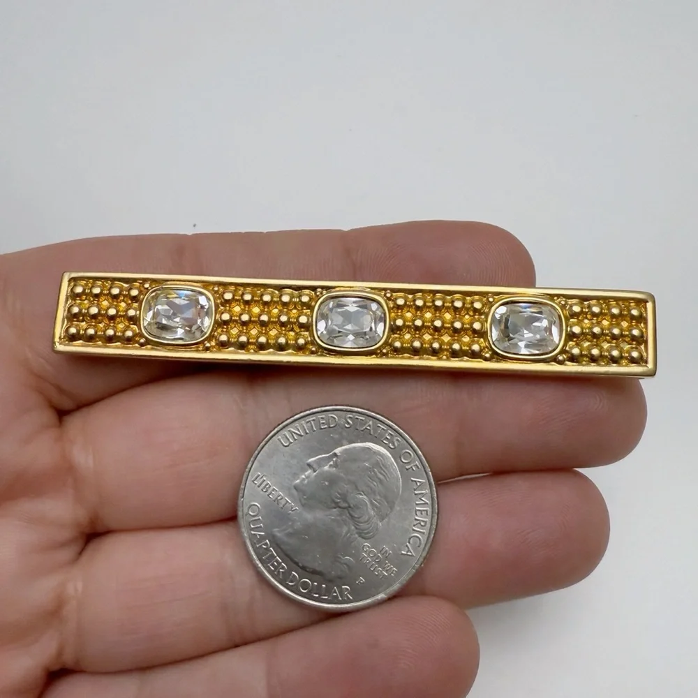 Vintage Swarovski SAL Signed Clear Crystal Goldtone Bar Pin Brooch
